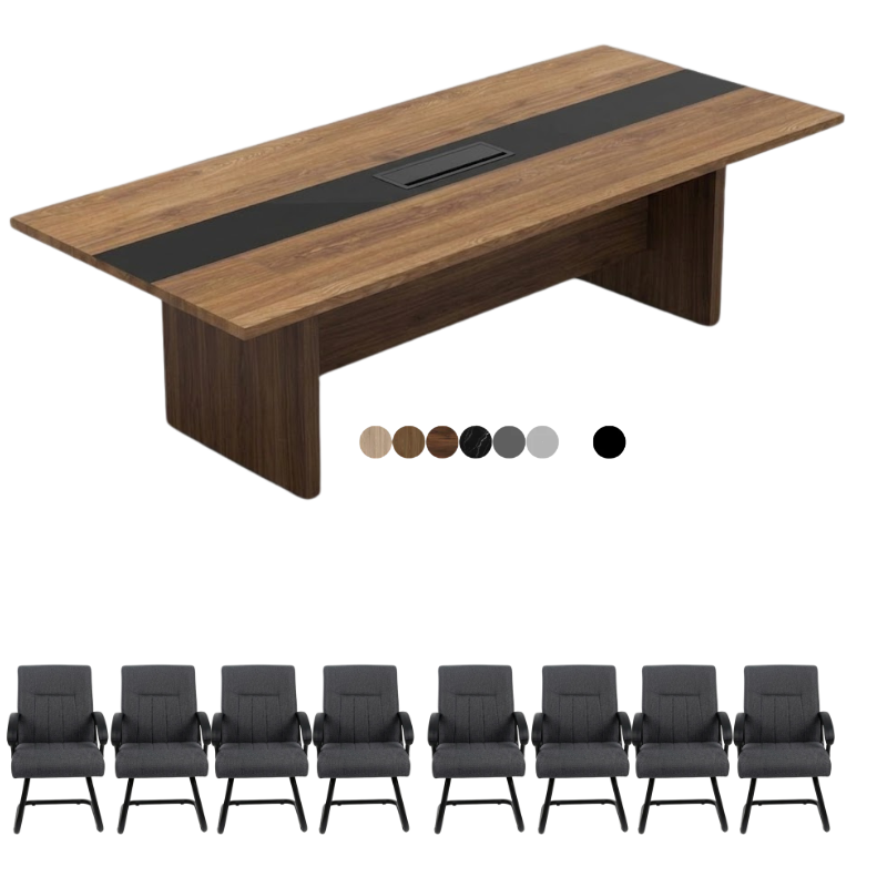 Ensemble Table de réunion rectangulaire en Bois + 8 Fauteuils A0307