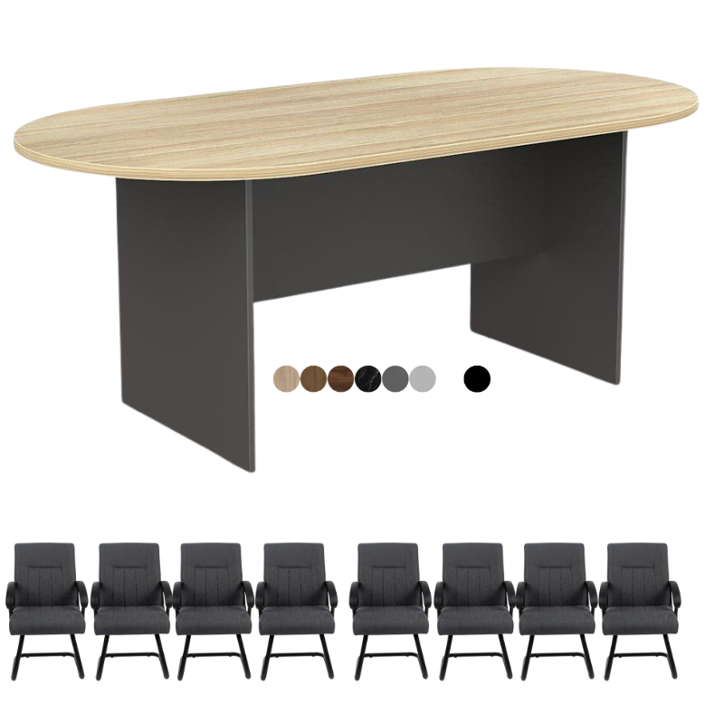 Ensemble Table de réunion Ovale en Bois + 8 Fauteuils A0308