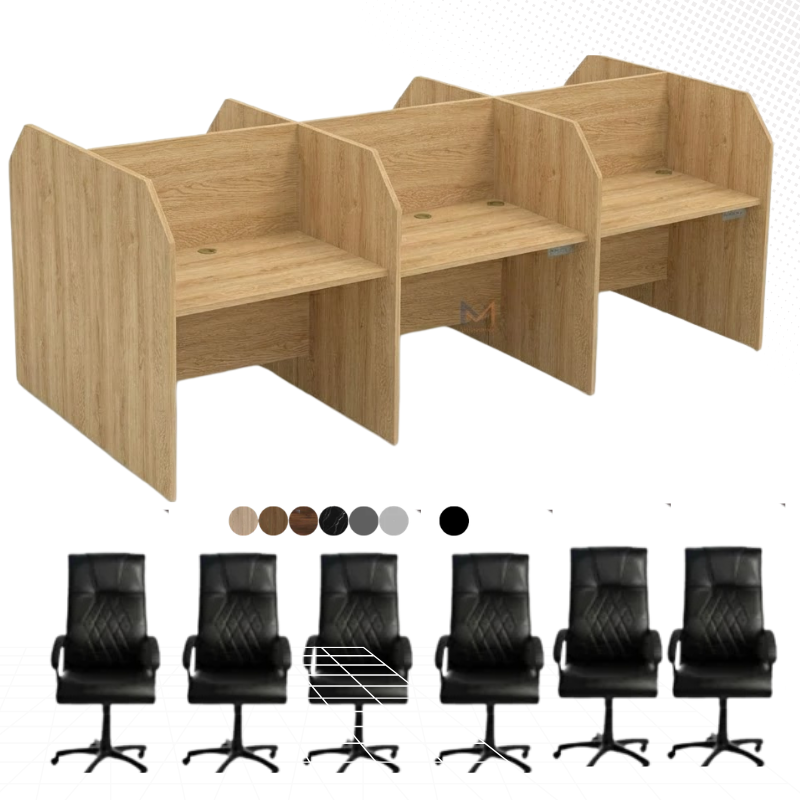 Ensemble BUREAU BENSH en bois +6 chaises opérateurs B0409