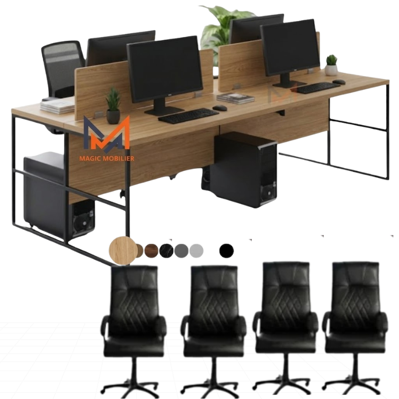 BUREAU BENSH semi métallique +4 chaises  C0310