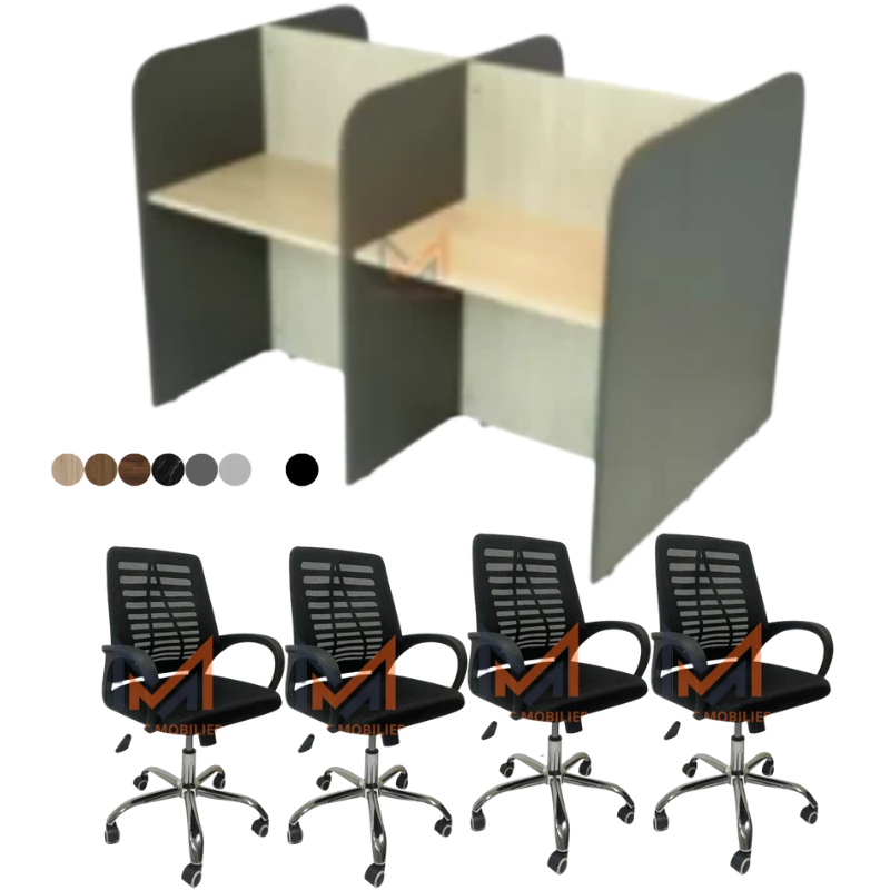 Ensemble BUREAU BENSH en bois + 4 chaises opérateurs A0313