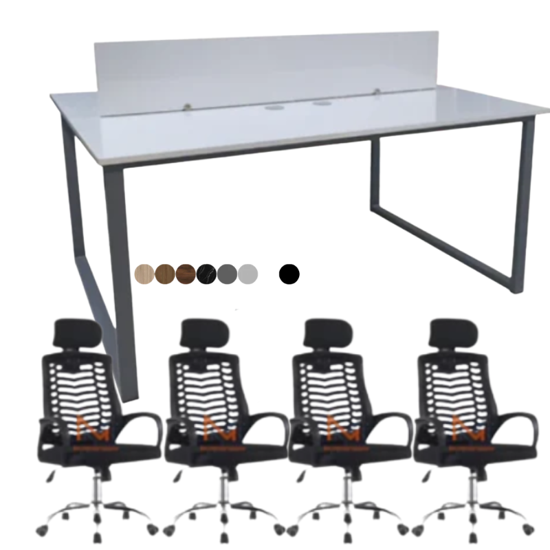 Ensemble BUREAU BENSH semi métallique +4 chaises opérateurs avec têtière A0140