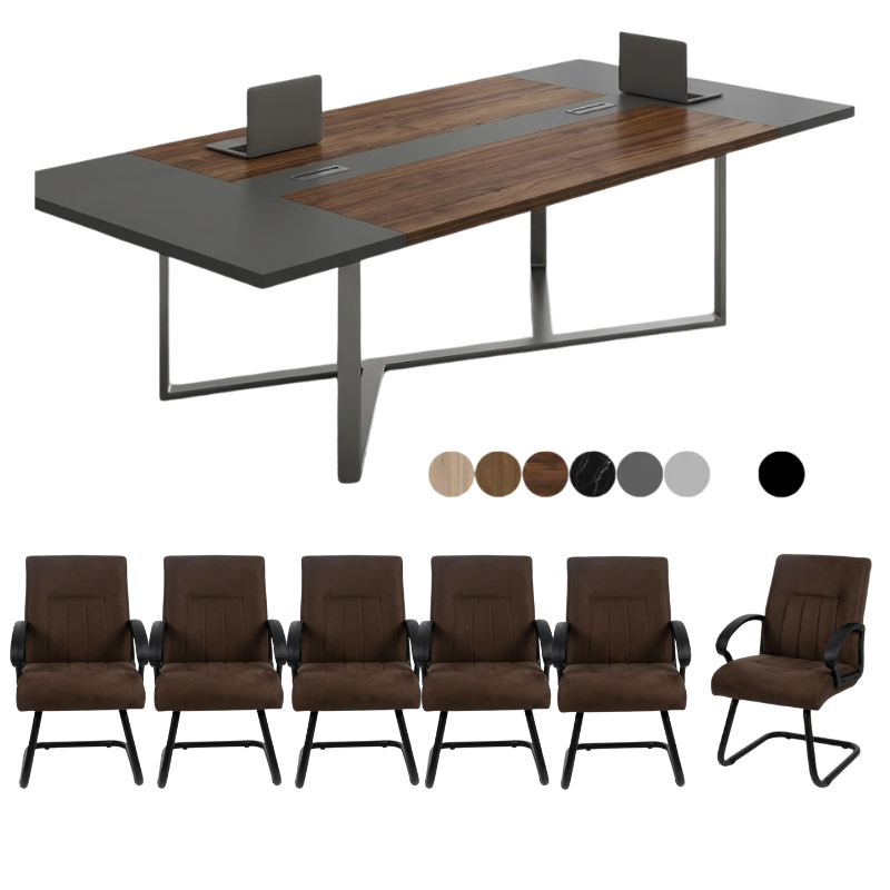 Ensemble Table de réunion rectangulaire semi métallique + 6 Fauteuils A0385