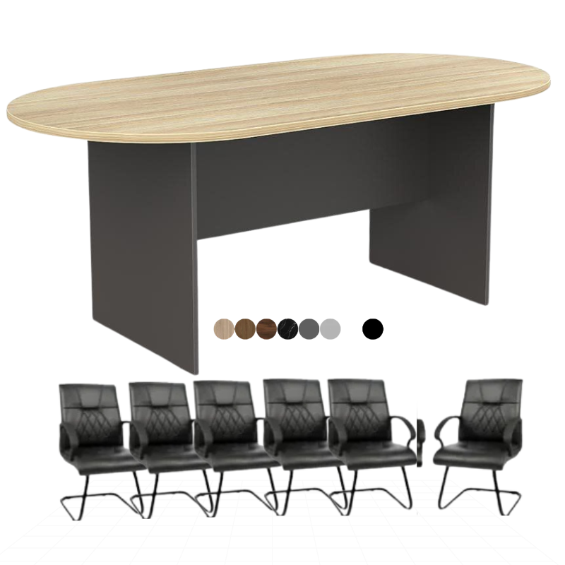 Ensemble Table de réunion ovale en Bois +6 Fauteuils A0306