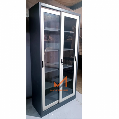 Armoire métallique haute avec 2 portes coulissantes vitrées A0263