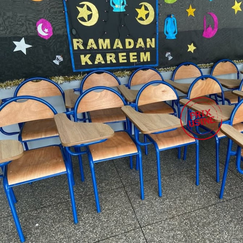 Chaise semi métallique dossier rond avec écritoire Fixe en Bois Réf. A0013
