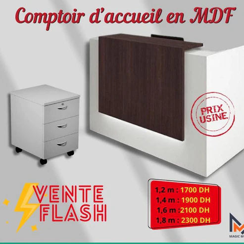 BUREAU COMPTOIR D'ACCUEIL AVEC CAISSON Réf. A0187
