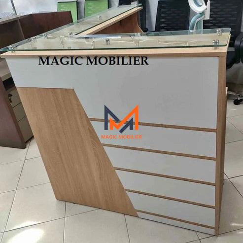 BUREAU COMPTOIR D'ACCUEIL AVEC RETOUR ET CAISSON Réf. A0506