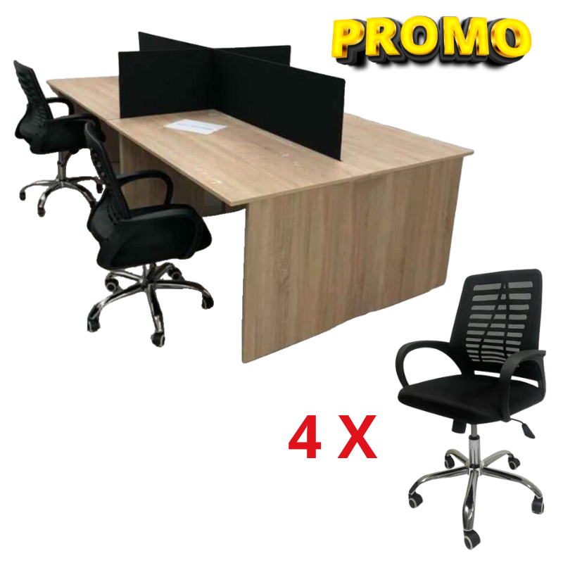 Ensemble BUREAU BENSH en bois +4 chaises opérateurs A0408