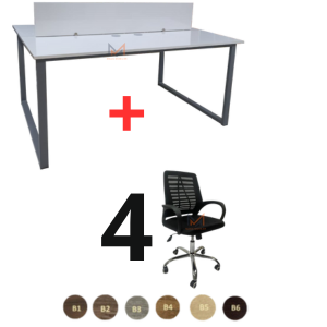 Ensemble BUREAU BENSH semi métallique +4 chaises opérateurs A0311